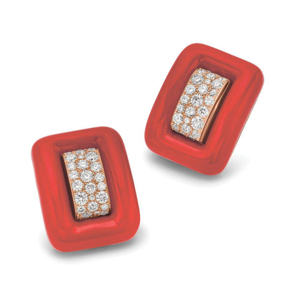 18kt Gold Andreoli Coral And Diamond Earrings