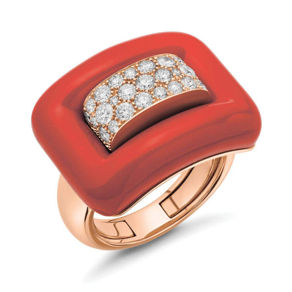 18kt Gold Andreoli Coral And Diamond Ring