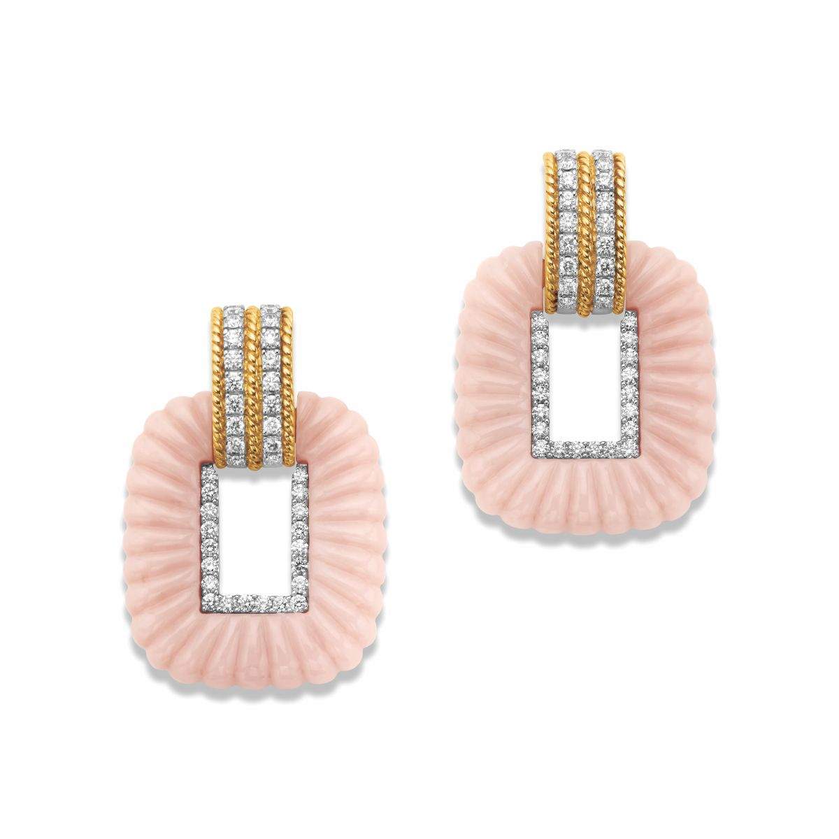18kt Gold Andreoli Pink Opal And Diamond Earrings