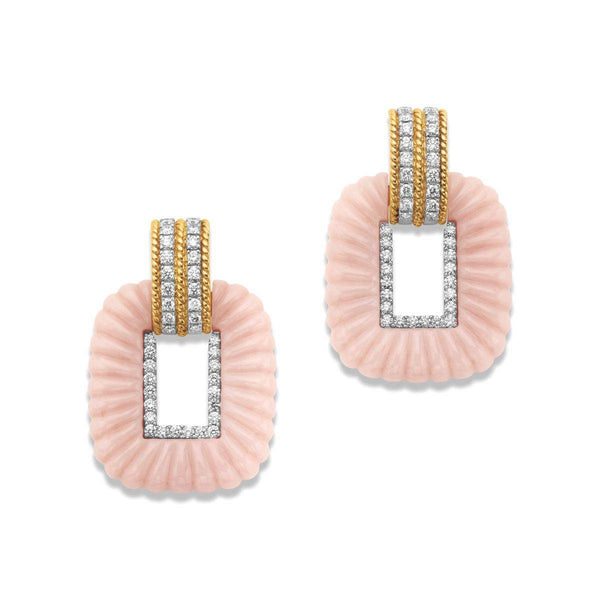18kt Gold Andreoli Pink Opal And Diamond Earrings