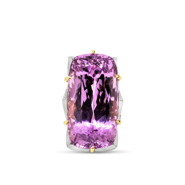 18KT WHITE GOLD KUNZITE & DIAMOND RING.
