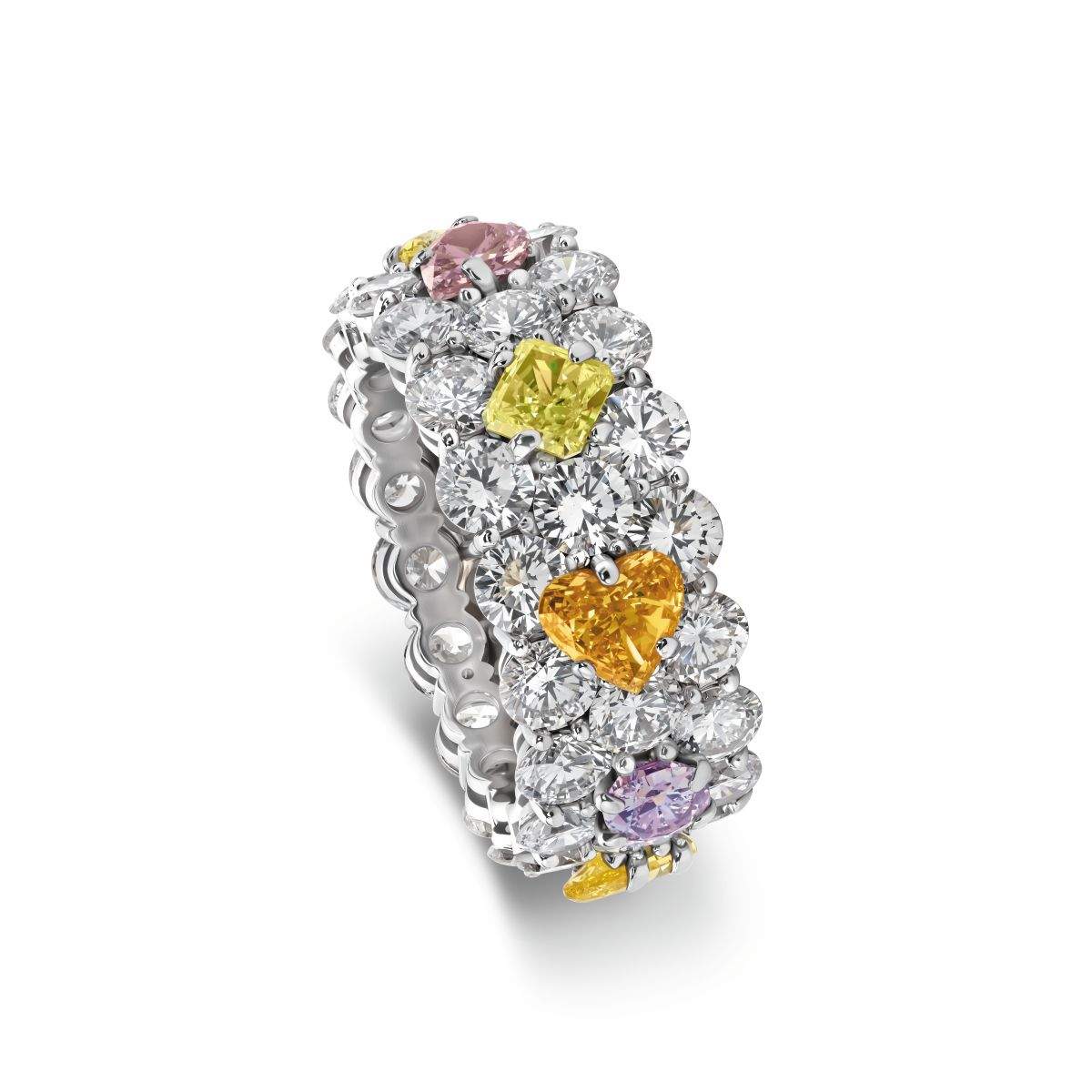 Platinum Multi-Color Diamond Band