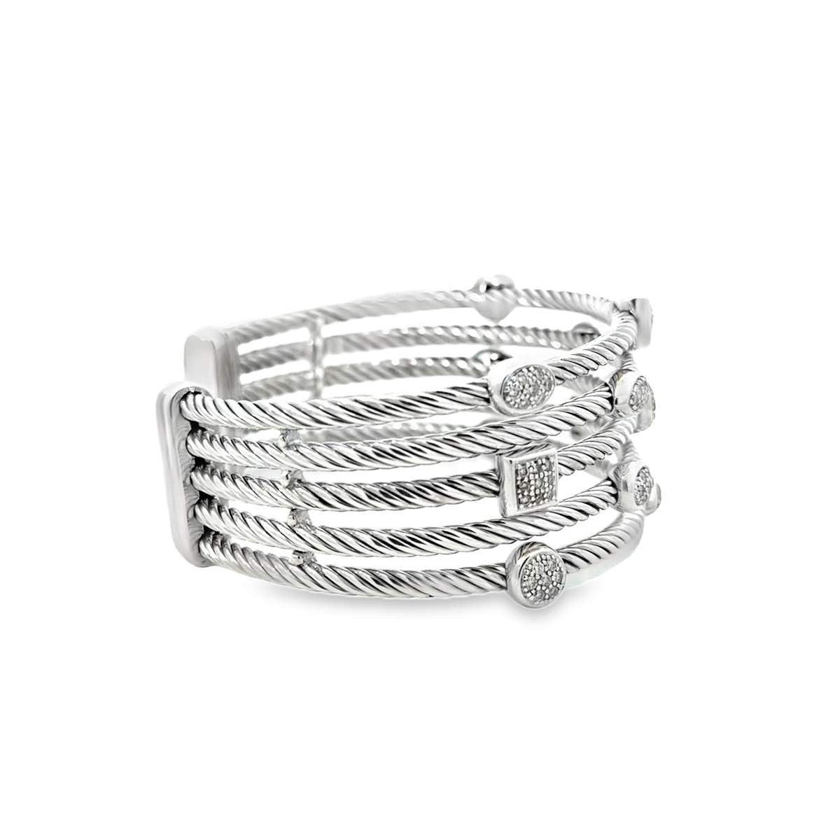 Sterling Silver David Yurman Diamond Bangle