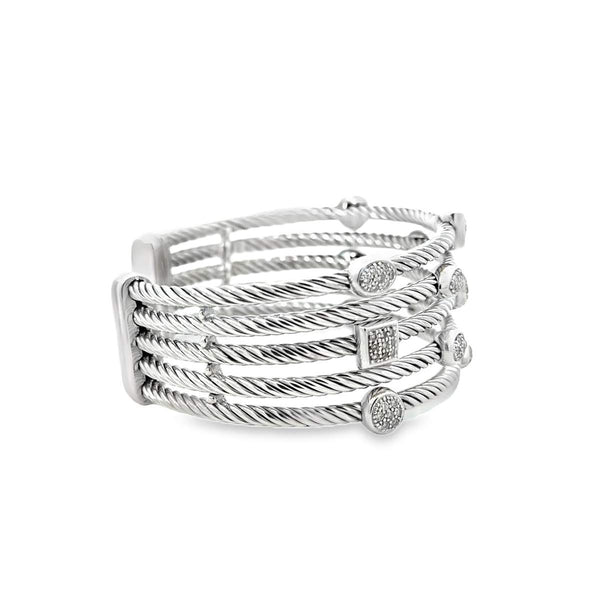 Sterling Silver David Yurman Diamond Bangle