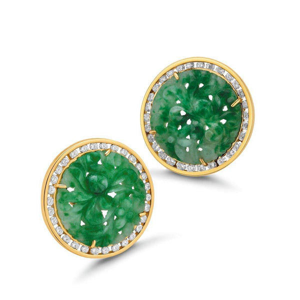 14kt Gold Jade And Diamond Earrings