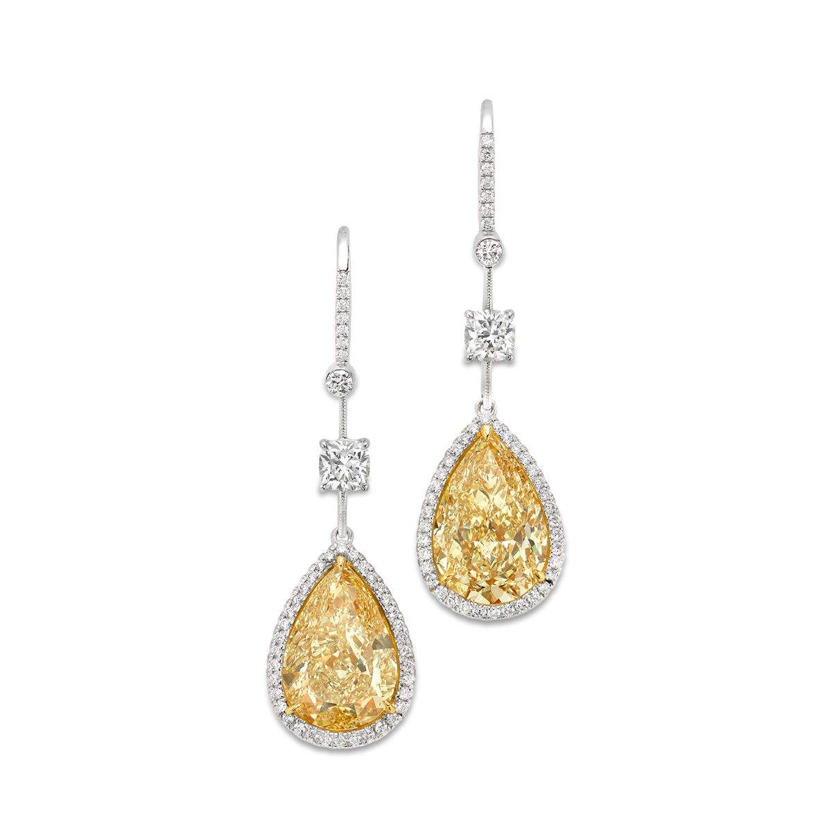 18kt Gold Yellow Diamond Dangle Earrings