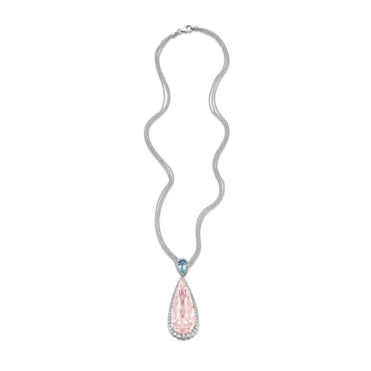 18kt Gold Morganite And Aquamarine Pendant Necklace