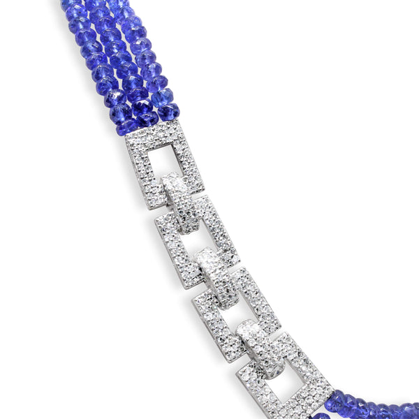 18KT WHITE GOLD TANZANITE AND DIAMOND NECKLACE
