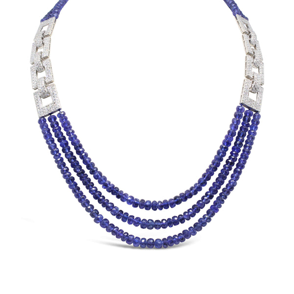 18KT WHITE GOLD TANZANITE AND DIAMOND NECKLACE