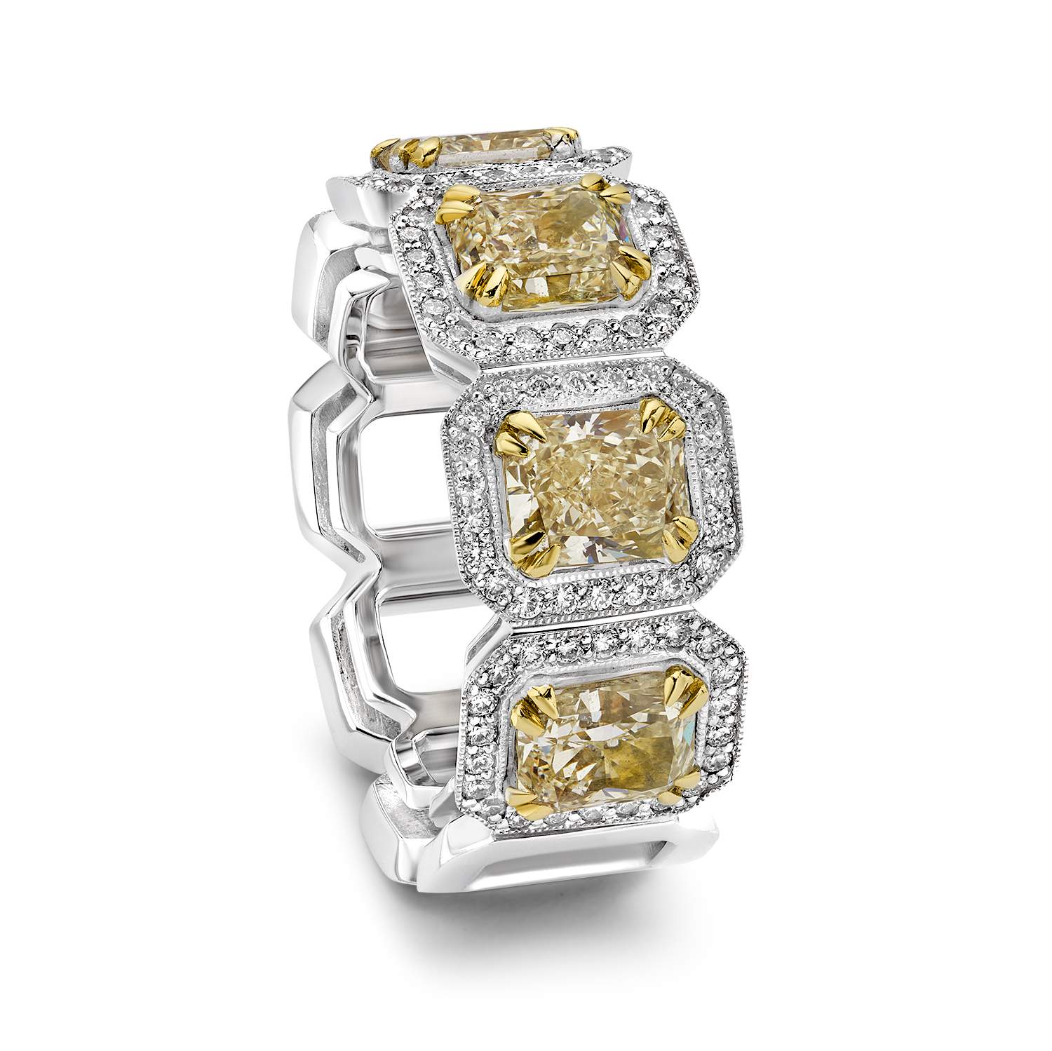 18kt Two Toned Fancy Yellow Diamond Band.