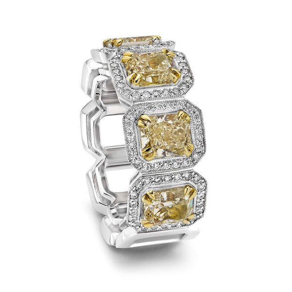 18kt Two Toned Fancy Yellow Diamond Band.