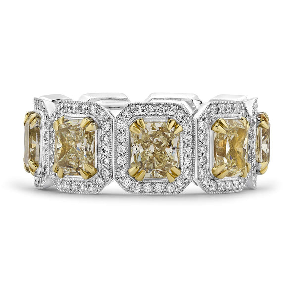 18kt Two Toned Fancy Yellow Diamond Band.