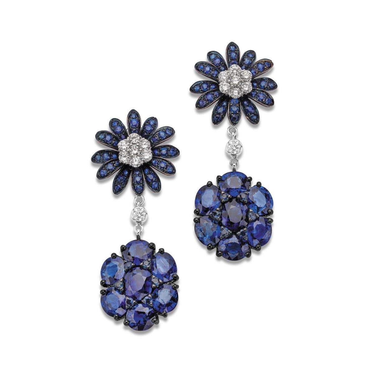 Sapphire & Diamond Flower Earrings