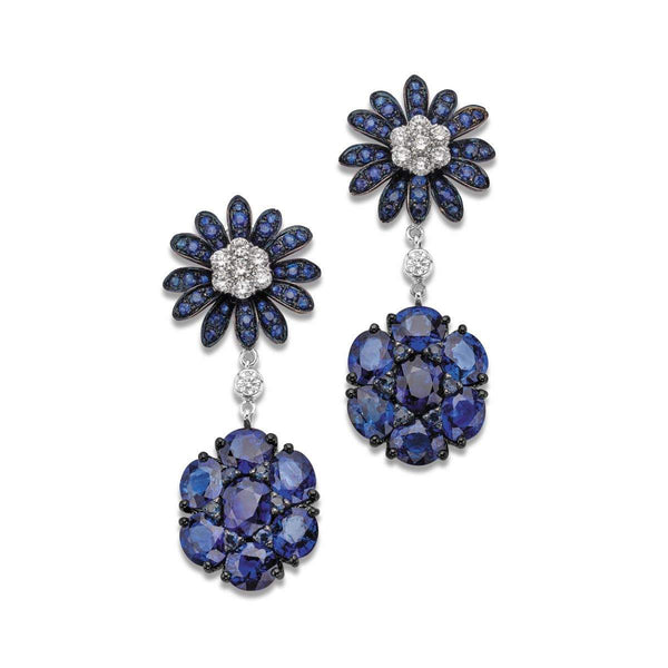 Sapphire & Diamond Flower Earrings