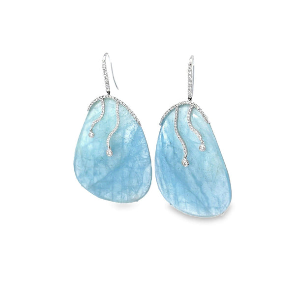 18KT GOLD AQUAMARINE & DIAMOND EARRINGS
