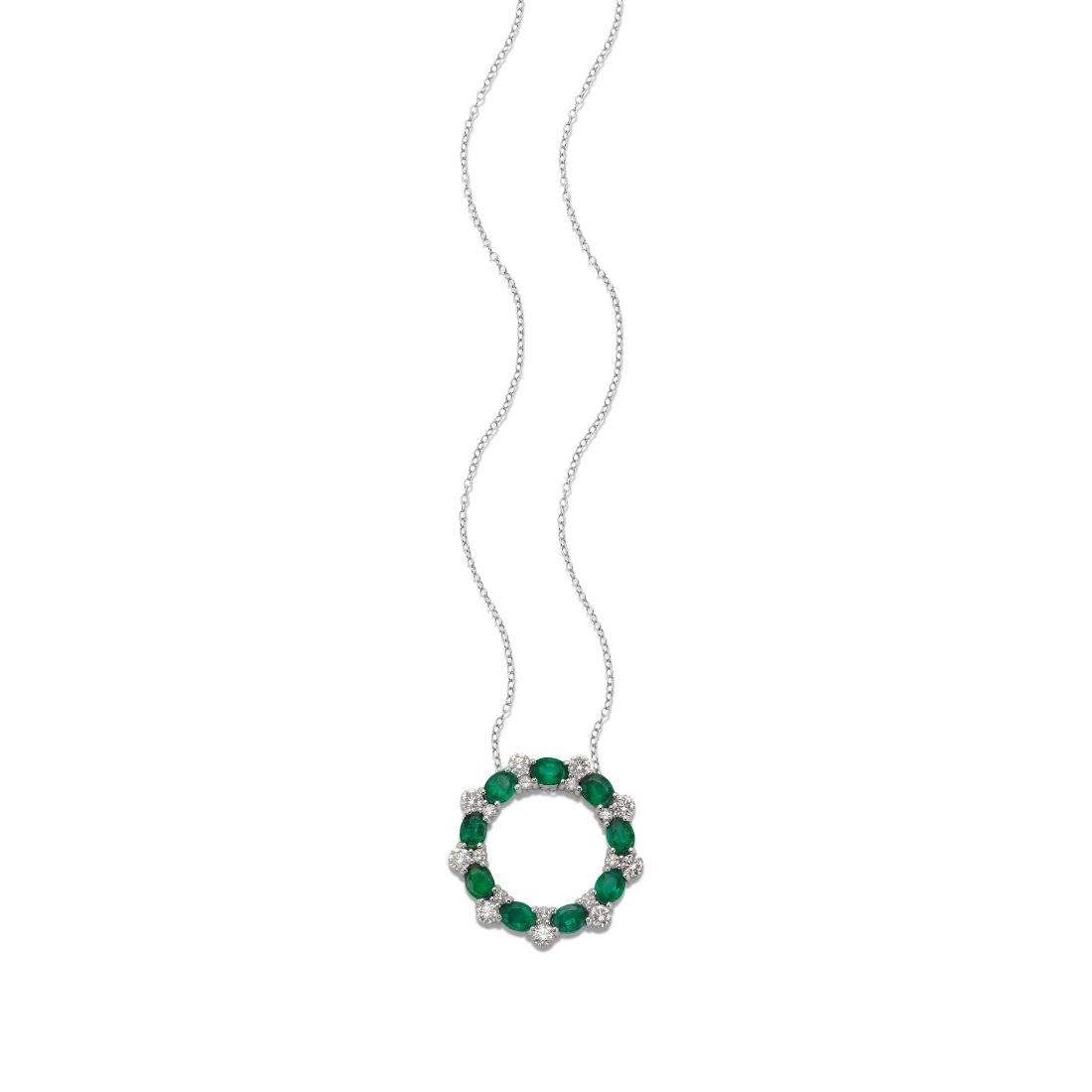 14kt Gold Emerald & Diamond Circle Pendant