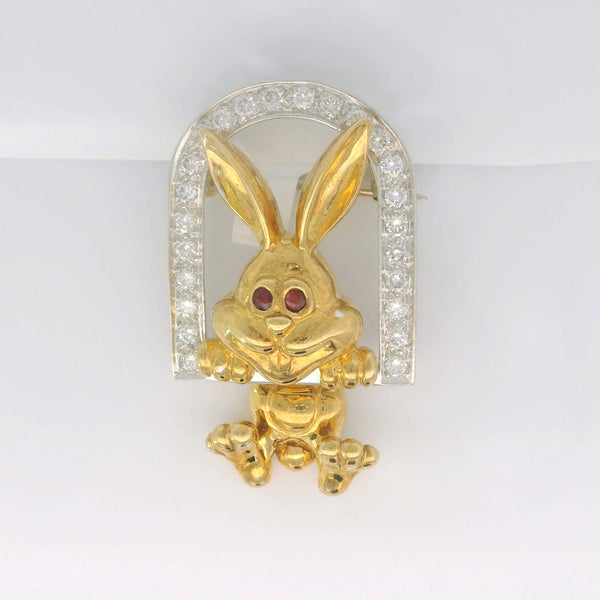 Ruby & Diamond Rabbit Brooch