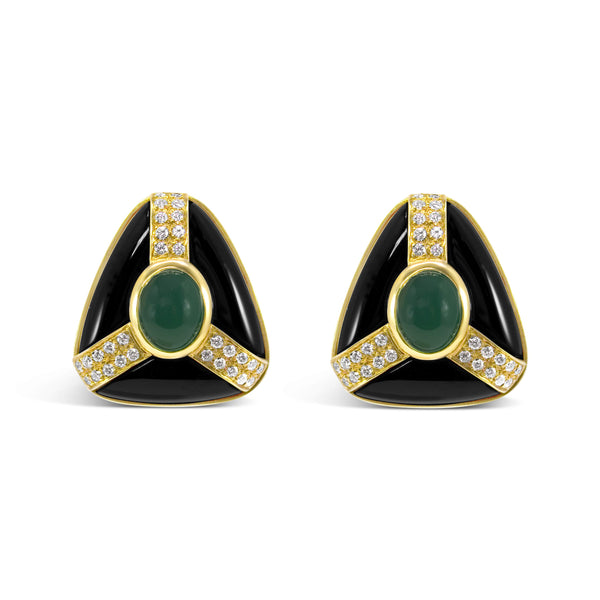 BLACK ONYX EMERALD AND DIAMOND NECKLACE AND EARRINGS