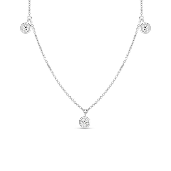18KT WG ROBERTO COIN 3 DIAMOND DROP STATION NECKLACE