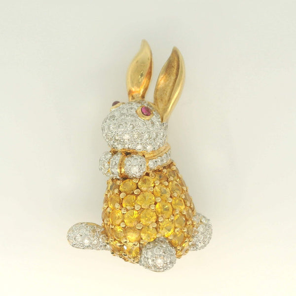 Yellow Sapphire Diamond Bunny Brooch