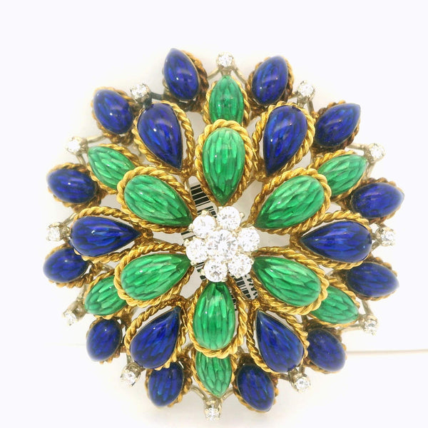 Blue & Green Enamel Cluster Brooch