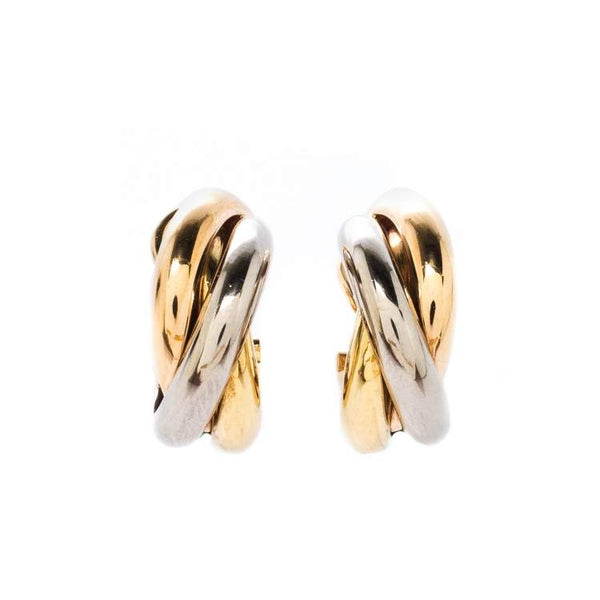 18KT W/Y/RG CARTIER TRINITY OMEGA BACK OVAL EARRINGS