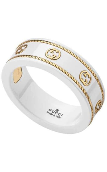 18KT YG GUCCI ICON WHITE ZIRCONIA RING