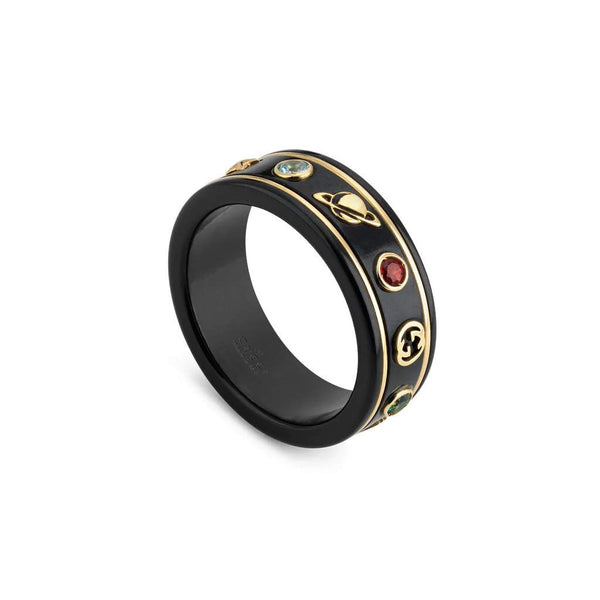 18KT YG GUCCI ICON RING BLACK WITH MULTI STONES Provident Jewelery