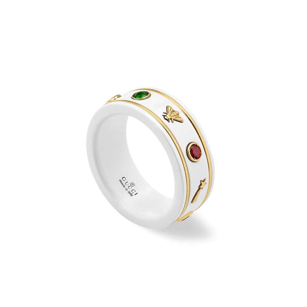18KT YG GUCCI ICON RING WHITE WITH MULTI STONES Provident Jewelery