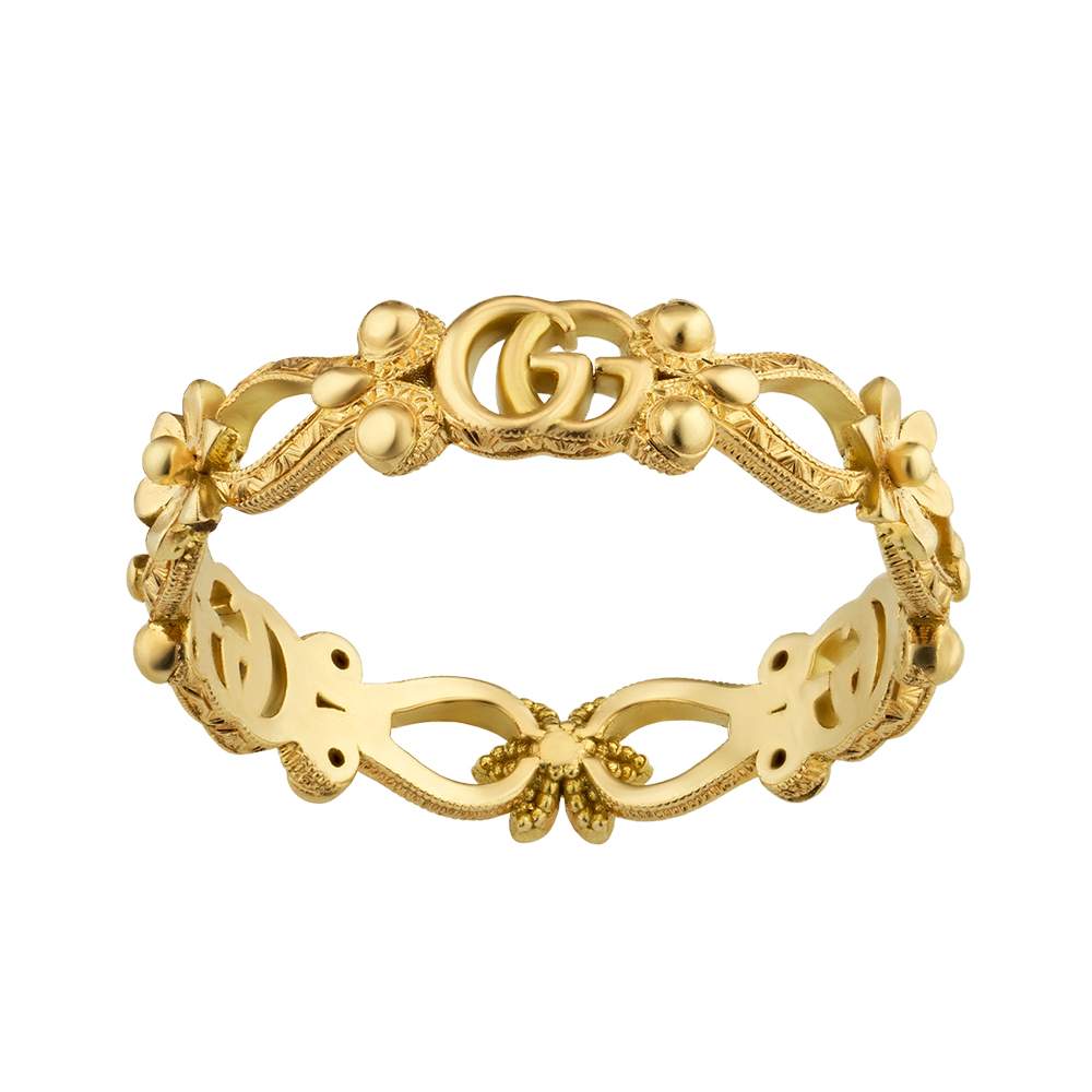 18KT YG GUCCI FLORA DOUBLE G RING