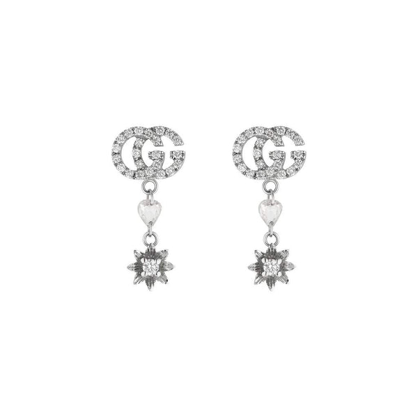 18KT WG GUCCI FLOWER AND DOUBLE G EARRINGS