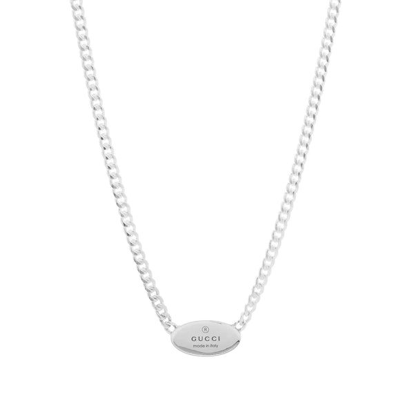 STERLING SILVER GUCCI TRADEMARK OVAL TAG NECKLACE