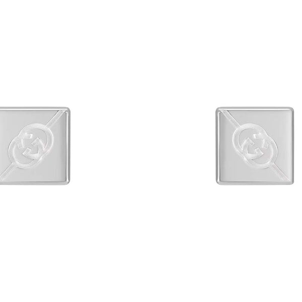 STERLING SILVER GUCCI TAG SQUARE STUD EARRINGS