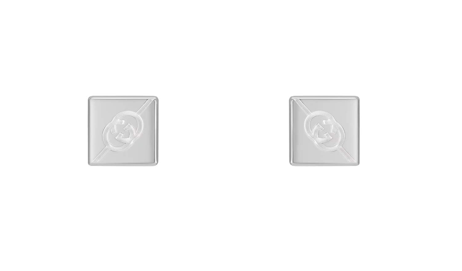 STERLING SILVER GUCCI TAG SQUARE STUD EARRINGS