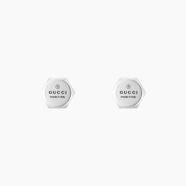 STERLING SILVER GUCCI TRADEMARK HEXAGON EARRINGS
