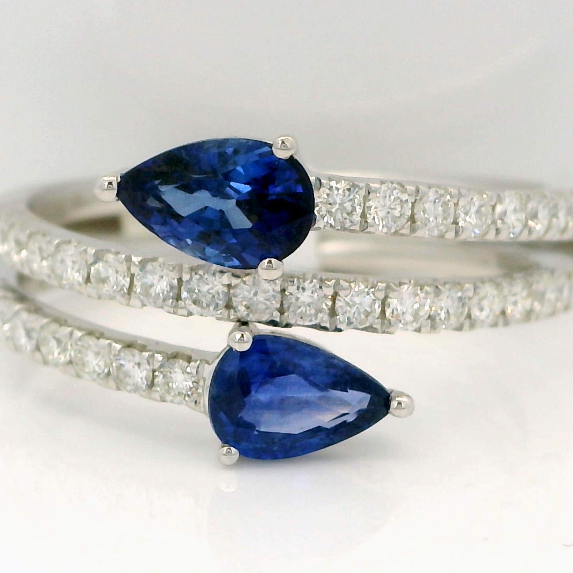 Blue Sapphire & Diamond Bypass Ring