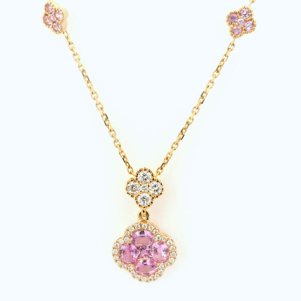 Pink Sapphire Cluster Diamond Necklace
