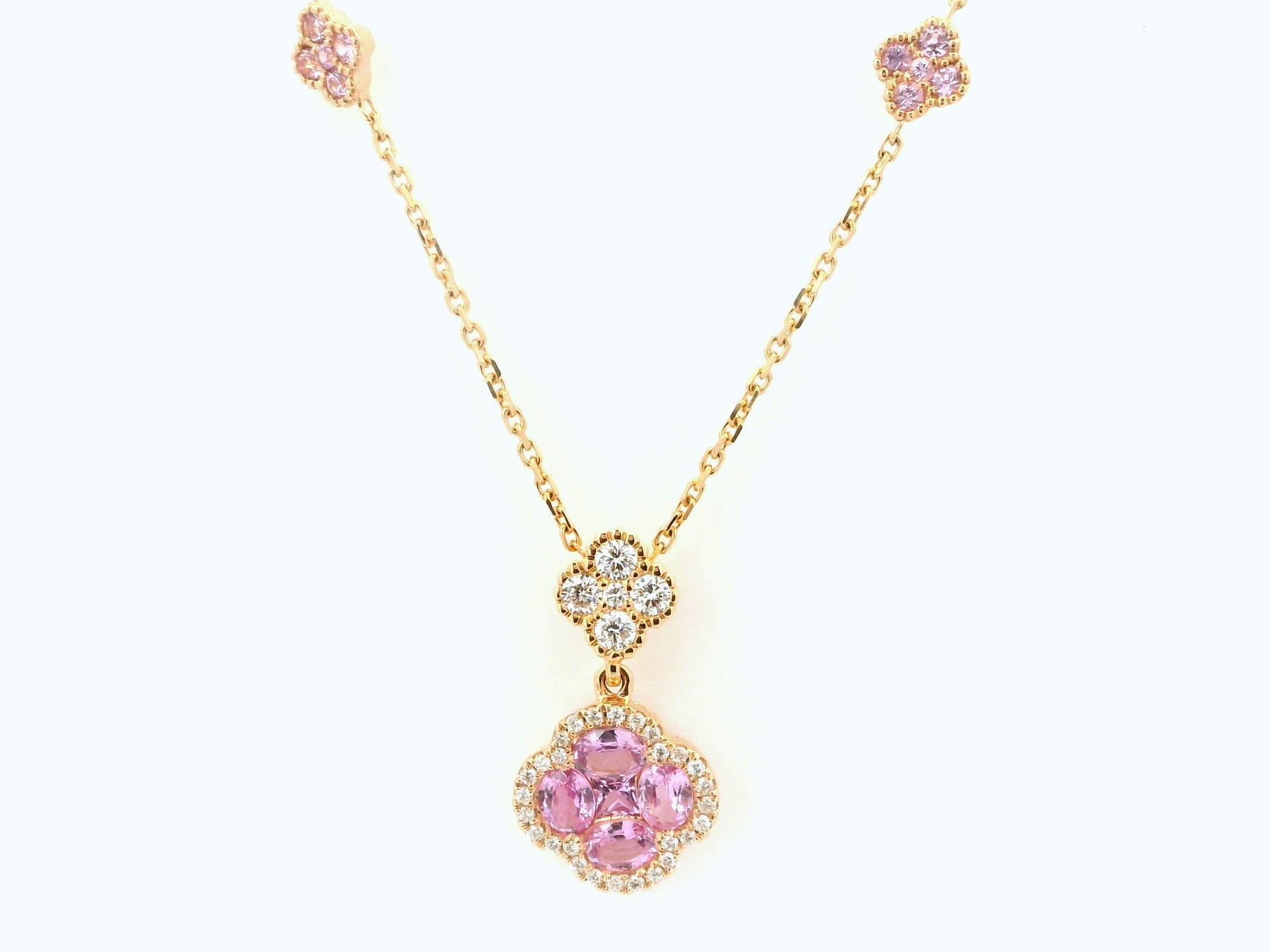 Pink Sapphire Cluster Diamond Necklace