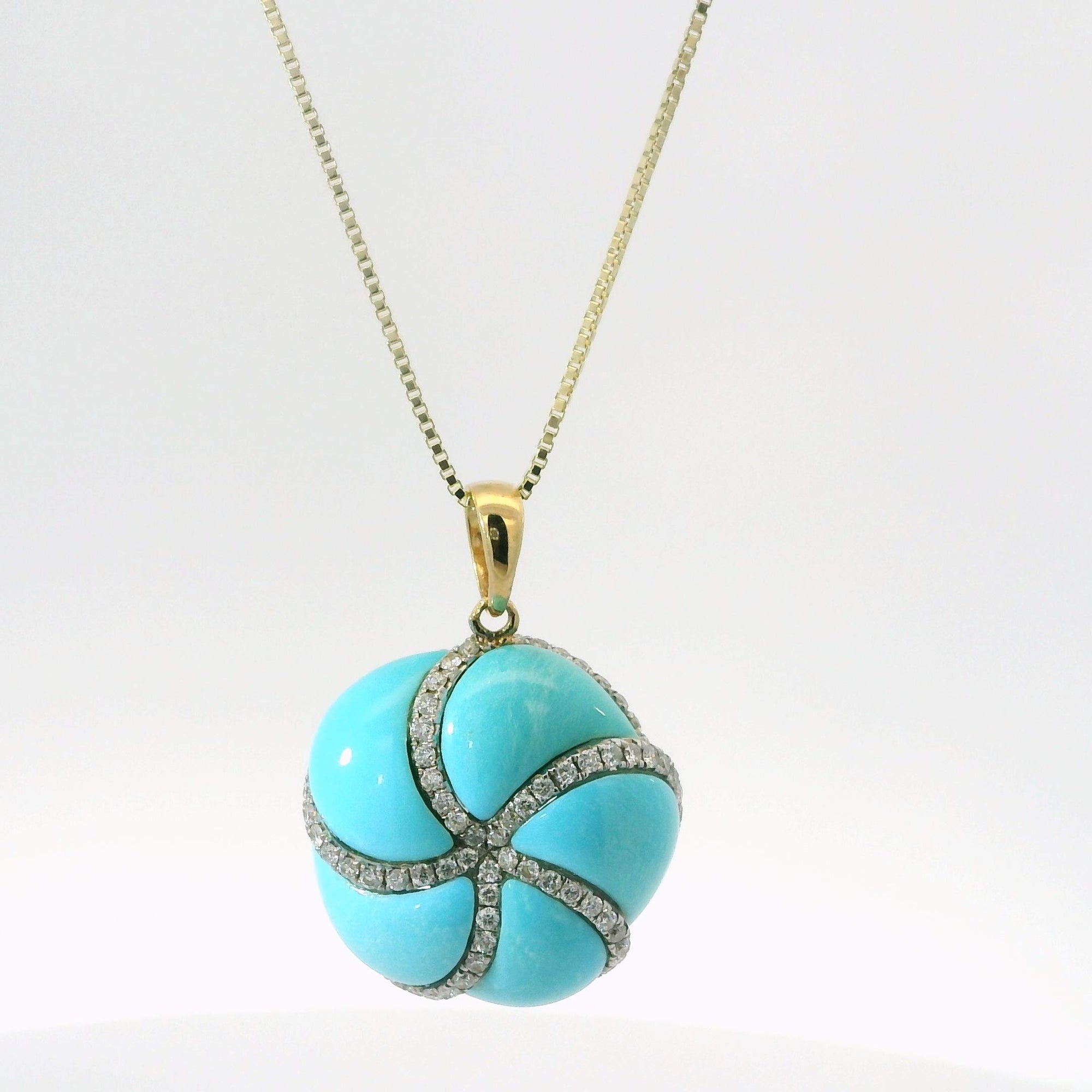 Turquoise & Diamond Round Pendant Necklace