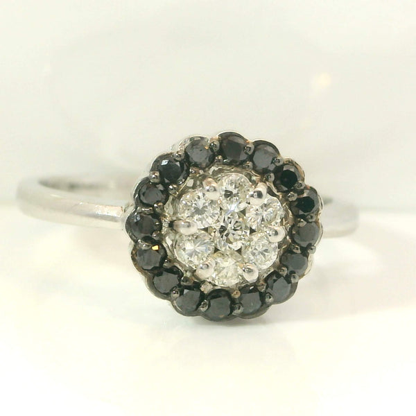 Black & White Diamond Flower Cluster Ring