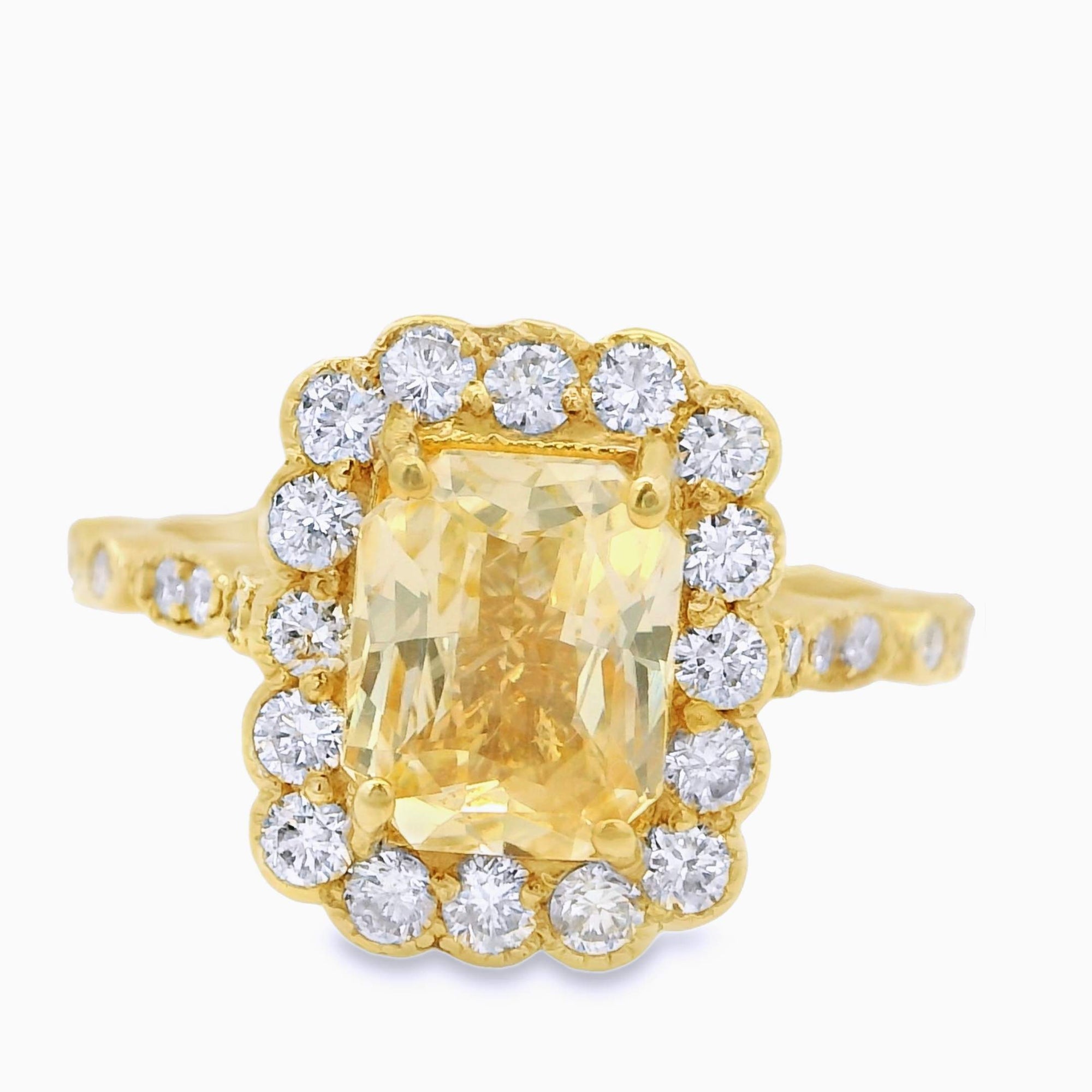 Emerald Cut Yellow Sapphire & Diamond Ring