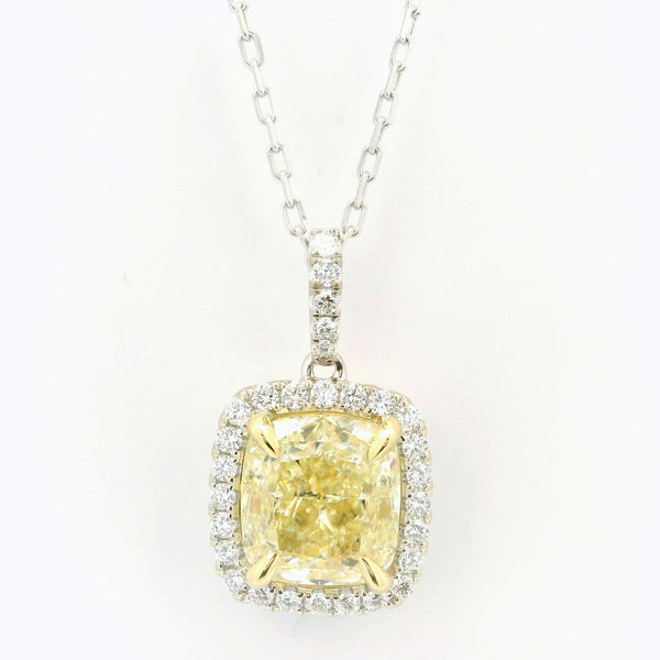 Cushion Cut Yellow & White Diamond Necklace