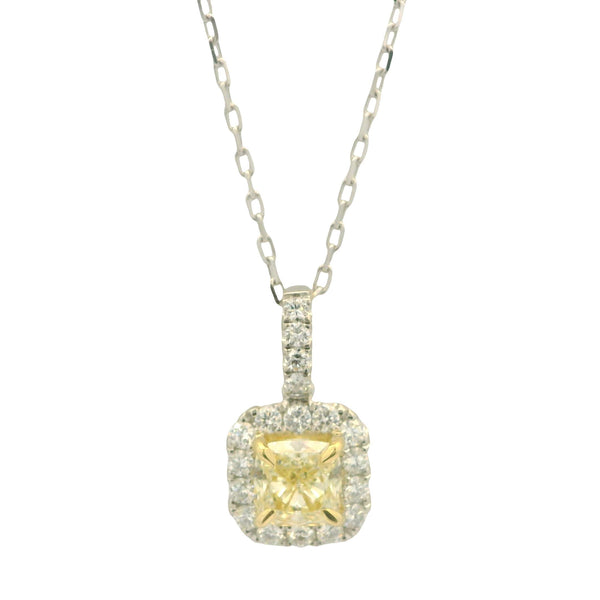 Cushion Cut Yellow & White Diamond Necklace