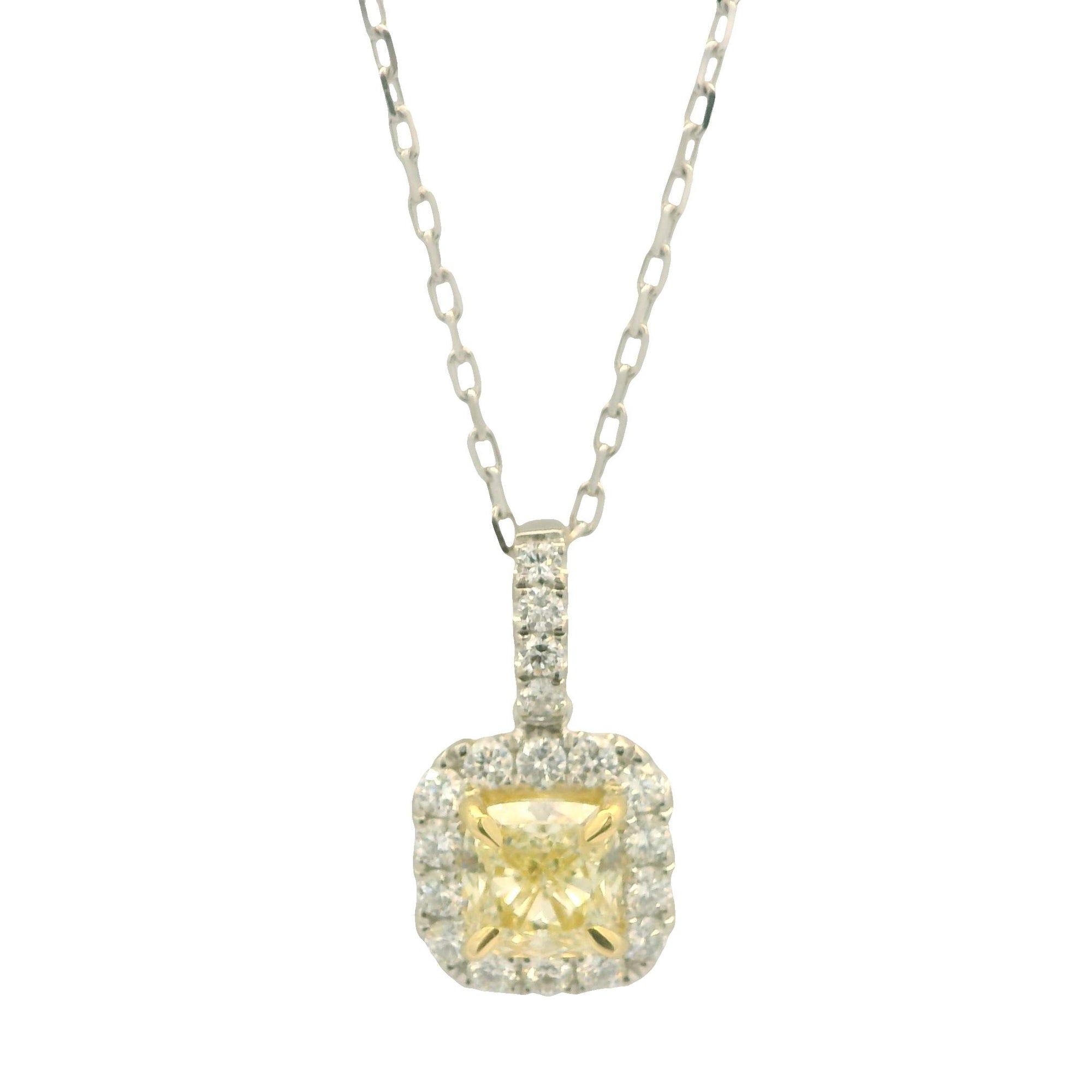 Cushion Cut Yellow & White Diamond Necklace