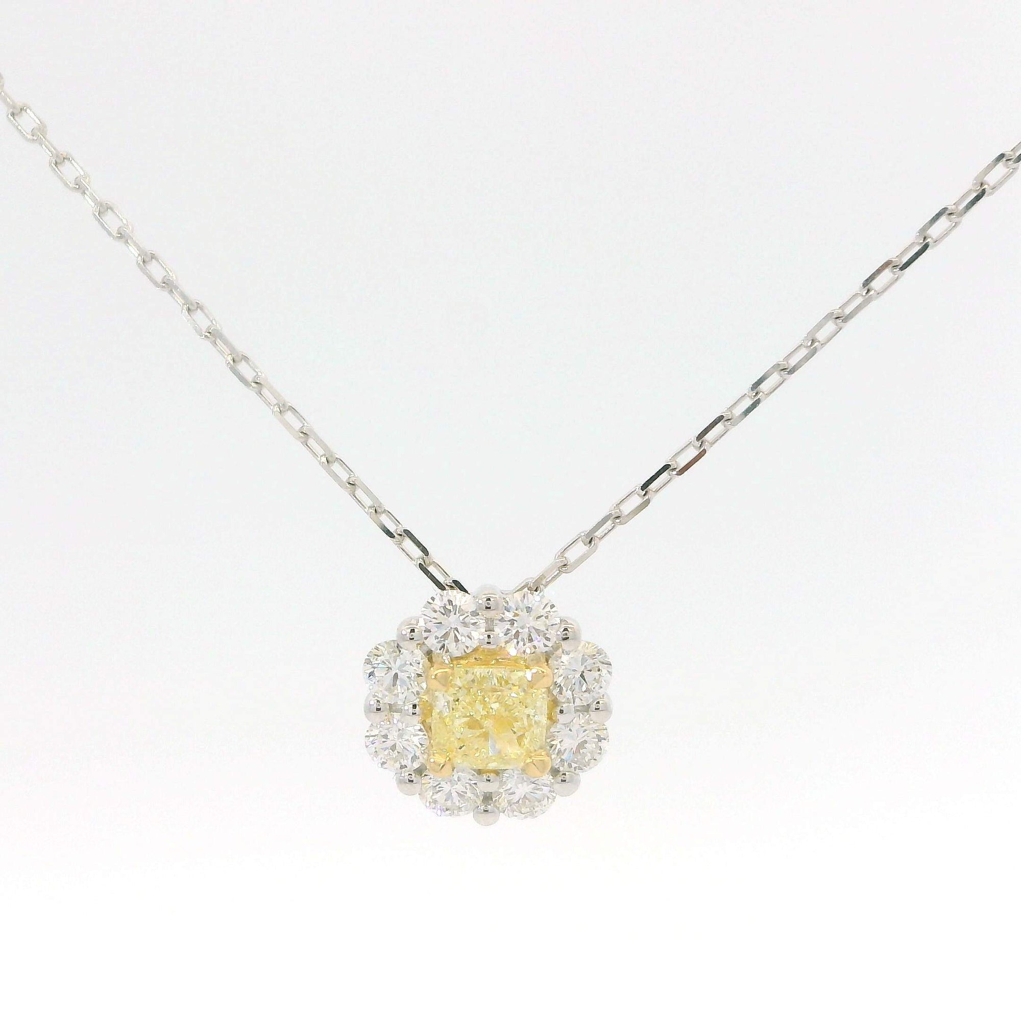 Yellow & White Diamond Pendant Necklace