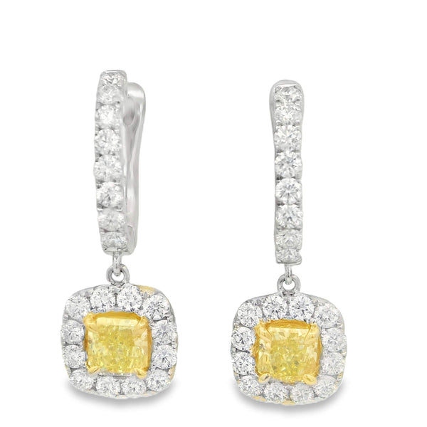 Yellow & White Diamond Drop Earrings
