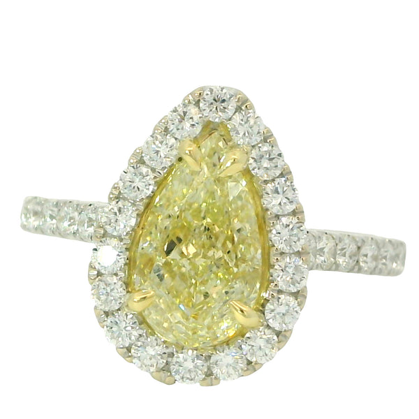 Pear Shaped Halo Yellow & White Diamond Ring