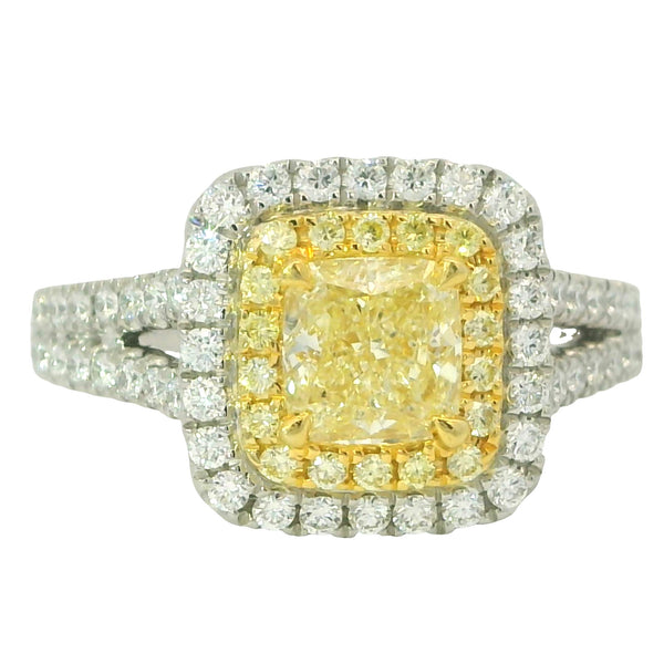 Cushion Cut Halo Yellow & White Diamond Ring Provident Jewelery