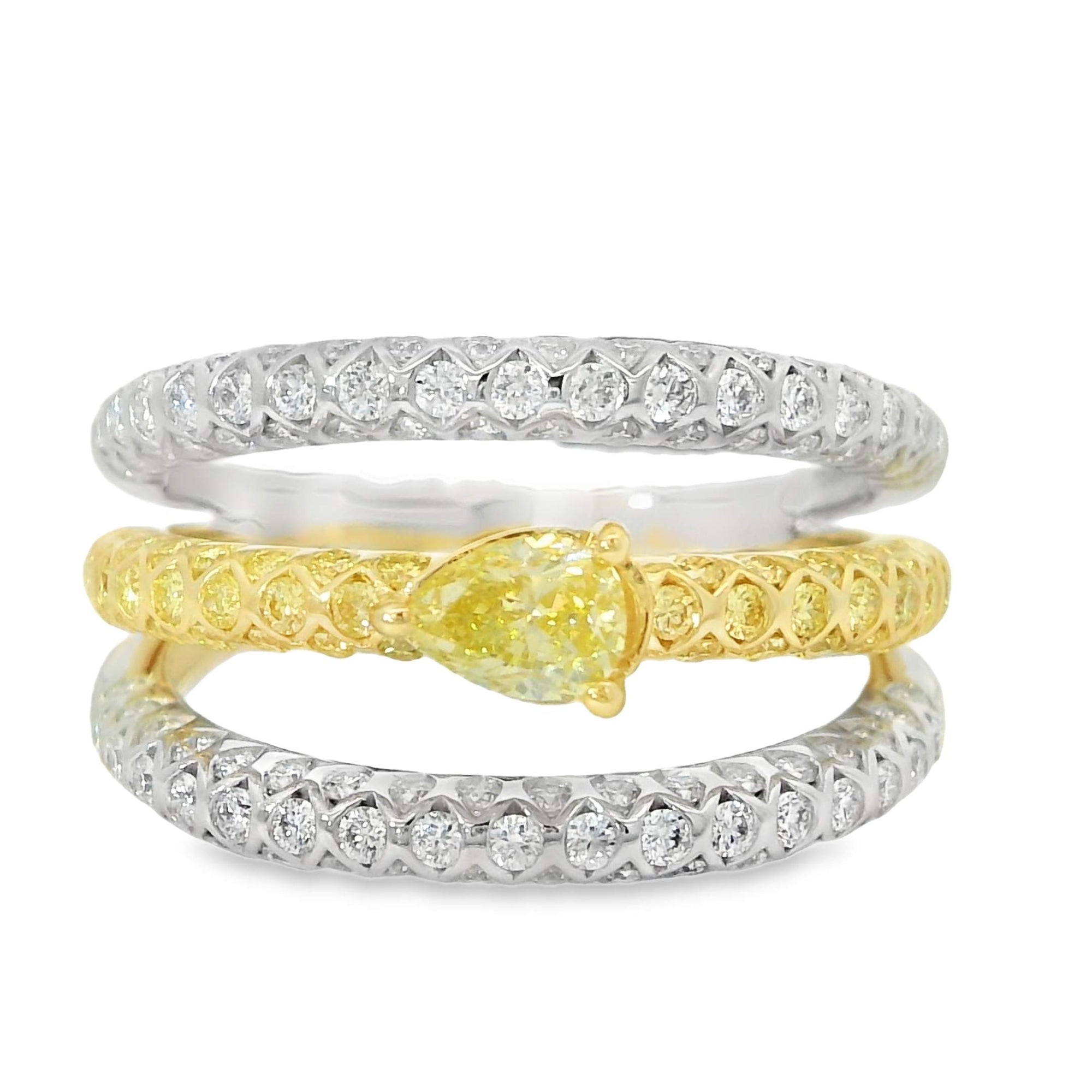 3 Row Yellow & White Diamond Ring