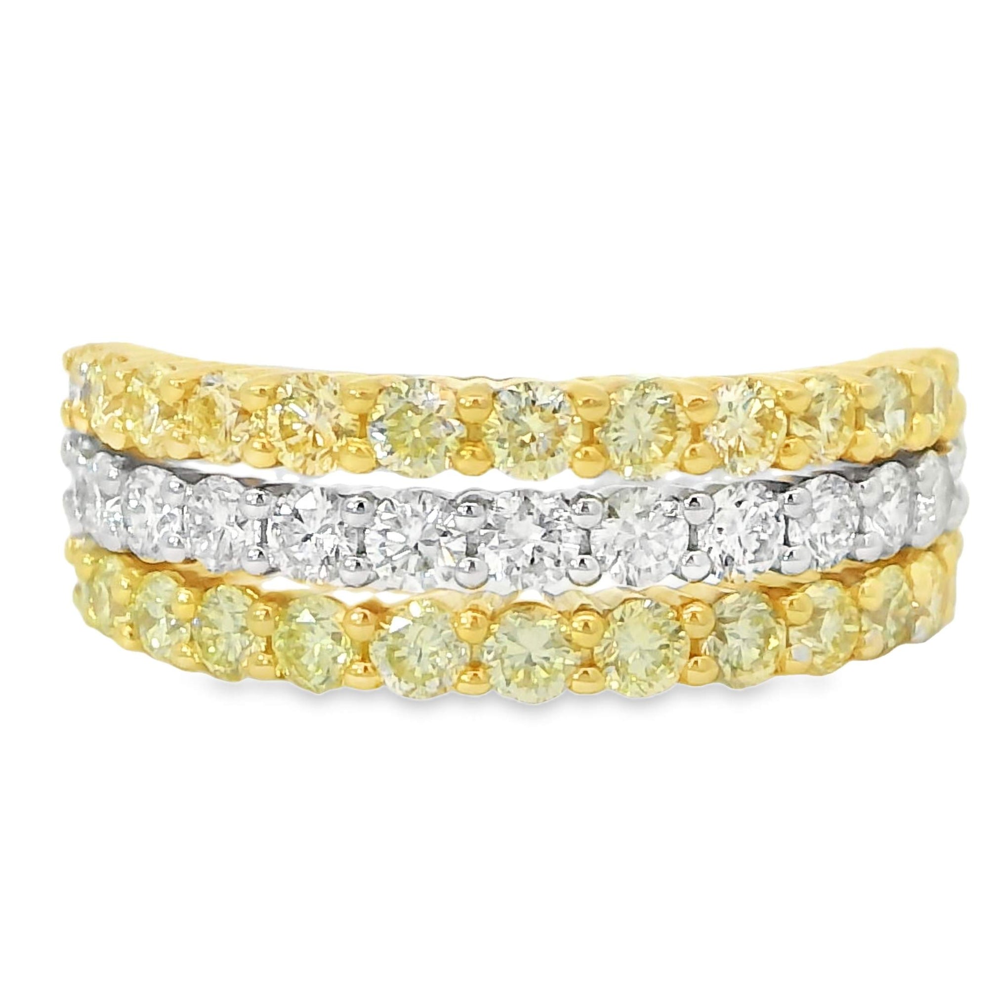 3 Row Yellow & White Diamond Ring